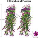 CCILAND 2 PCS Artificial Hanging Flowers for Outdoors, Fake Flower Plants UV Resistant Faux Hanging Spring Flowers for Home Porch Garden Patio Yard (Double Purple)