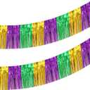 3 x 2 Pack 10 Feet Green Gold Purple Foil Fringe Garland Metallic Tinsel Streamers Banner Fringe Backdrop Banner for Parade Floats Mardi Gras Birthday Party Homecoming Decoration (Green Gold Purple)
