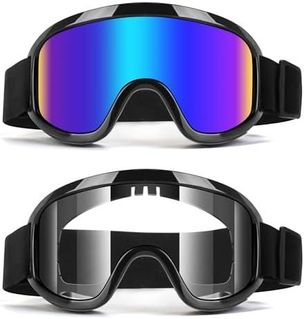 Jeemeele Motorcycle Goggles, 2-Pack Dirt Bike Goggles ATV Motocross Goggles Riding Ski Goggles Helmet Goggles UV400 Dustproof (Clear+Blue)
