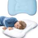 Neck Support Toddler Pillow 12x20 Inch, Dual-Sided Cooling & Soft Pillow, Breathable Ice Silk and Cotton Blend, 2 Height Ergonomic Design, Machine Washable (Blue)