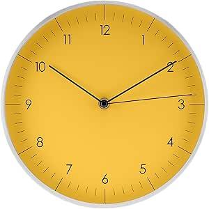 LUUK LIFESTYLE Silent Wall Clock non ticking (10 inch), Gift for new home, Modern and Minimalist design, Decoration for livingroom, Kitchen, Bedroom, School, Office, Classic Analog, Yellow and Silver