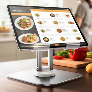 LISEN for iPad Stand for Desk,2025 Adjustable Tablet Stand Holder Metal iPad Holder Switch Mount,Desk Accessories for Women Men ipad Mount Kitchen Fits 4-12.9" Tablet/Monitor/Switch/iPhone/Kindle (Silver)