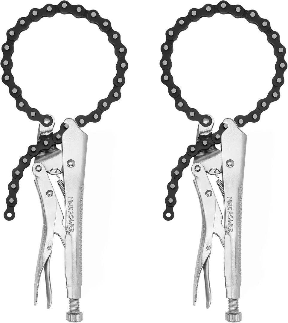 MAXPOWER 9-Inch Locking Chain Clamp with 19.7-Inch Chain, 2 Pack