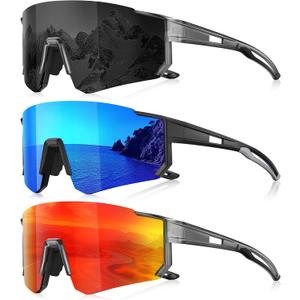 3 Pack Polarized Sunglasses for Men Women, Sports Mens Sunglasses with UV Protection for Baseball Cycling Running
