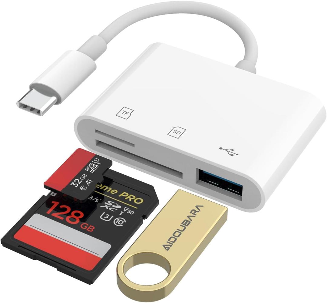 USB C SD Card Reader for iPhone 17/16/15, AIDOUBARA Memory Card Reader with SD Micro SD and USB Port, Digital Camera Adapter Compatible with iPad, Mac, MacBook, Kodak Pixpro and More Type C Devices