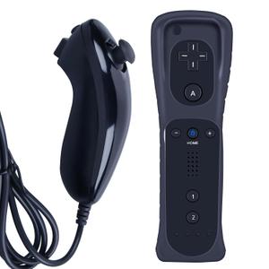 ZWP Replacement Remote Controller for Wii & Wii U, Built-in 2 in 1 Motion Plus with Silicon Case and Nunchuck (Black)