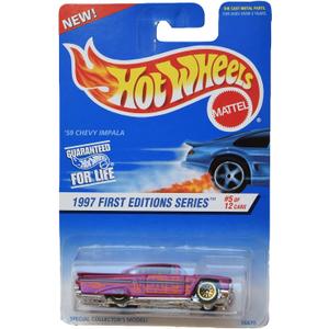 Hot Wheels 1997 First Editions Series #5 of 12 Cars, Pink '59 Chevy Impala on Square Card
