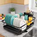 Stainless Steel Dish Drying Rack for Kitchen Counter, Sink Organization and Storage Essentials with Silverware & Utensil Holder, Home and Apartment Decor, 12''W x 15.6''L, Black