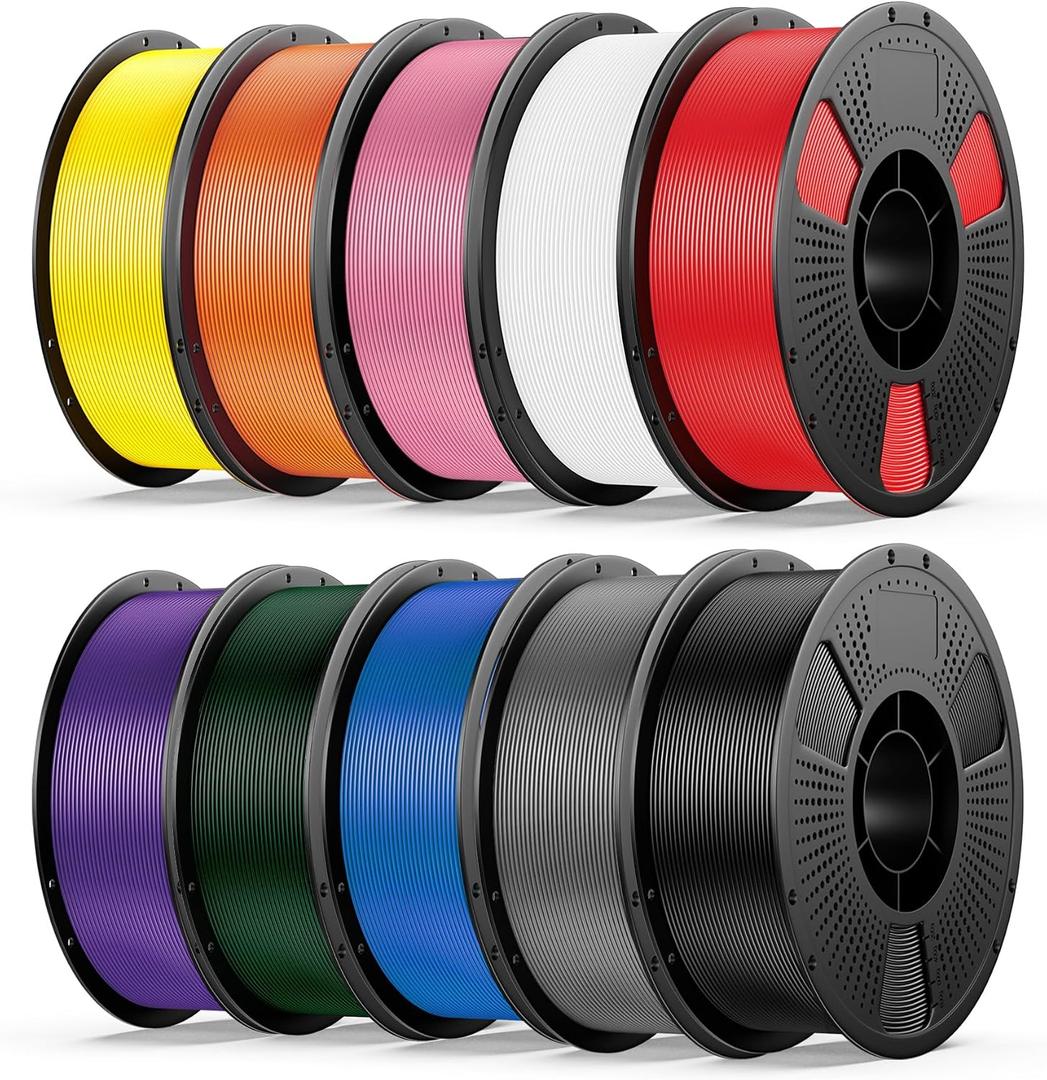 UJOY3D 10kg PETG 3D Printer Filament Bundle Multicolor, Rapid Strong PETG Filament 1.75mm, 1kg Spool, 10 Pack (Black+Jade White+Grey+Red+Cobalt Blue+Christmas Green+Orange+Yellow+Iris Purple+Pink)