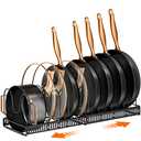 MUDEELA Pots and Pans Organizer : Rack for under Cabinet, Expandable Pot Lid Kitchen Cabinet Organizer Holder with 10 Adjustable Compartment, for Cutting Board, Cast-iron Pan, Heavy Cookware