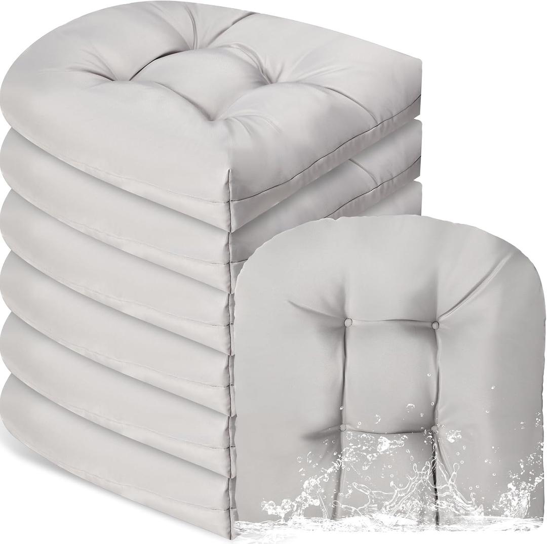 Thyle Outdoor Chair Cushions Set of 6 Waterproof Sun Protection Square Tufted Overstuffed Patio Furniture Seat Cushion for Patio Furniture Dining Indoor 19" x 19"(Light Gray), 19 inches x 19 inches x 3.94 inches
