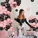 Pink Black Balloon Garland Arch Kit, 141Pcs Pink and Black Balloons Different Sizes 18 10 5 Inch and Bows for Coquette Birthday Wedding Baby Shower Bridal Shower Party Decorations