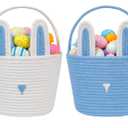 CubesLand 2-Piece Empty Easter Basket Set for Kids - Colorful Woven Easter Bunny Basket for Easter Egg Hunts, Baby's First Easter, Boys & Girls - 9.8 x 7.8 x 7.8 Inches (Large)