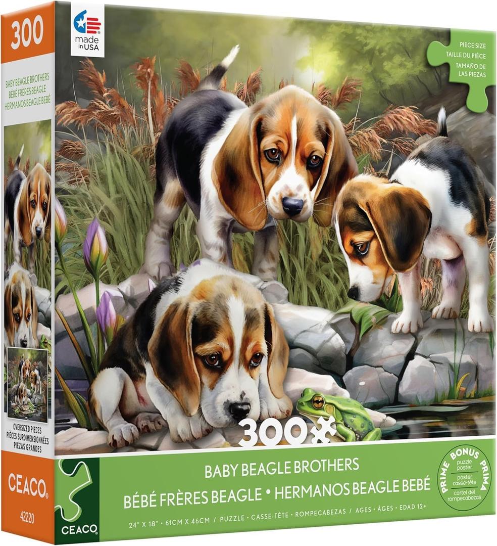 Ceaco - Tom Wood - Baby Beagle Brothers - 300 Oversized Piece Jigsaw Puzzle