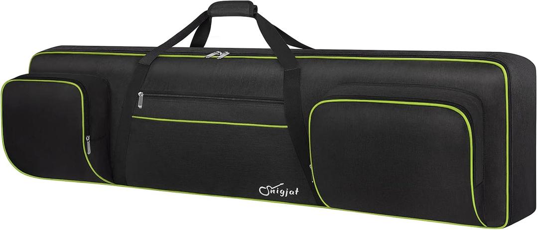 SNIGJAT 88 Key Keyboard Case Soft (Size: 53.5"x13.8"x6.8"), Padded Piano Case with Handle and Adjustable Shoulder Straps, Keyboard Gig Bag with 3 Pockets for Music Sheet Stand, Sustain Pedals, Green