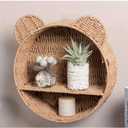 Rattanzenith Bear Rattan Wall Shelf, Handwoven Wicker Nursery Shelf for Wall, Wall-Mounted Floating Display Shelf Organizer for Small Books, Toys & Decor (Khaki)