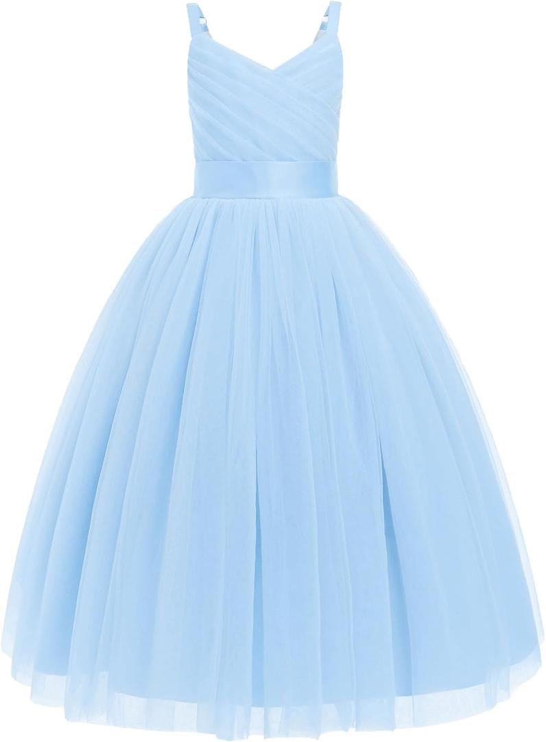 Girls' Special Occasion Dresses: Junior Prom Dresses - Baby Toddler Flower Girls Satin Tulle Princess Pageant Dress for Wedding Kids Evening Ball Gowns Daddy Daughter Dance (Light Blue, 9 Years)