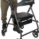 Retaoldth Foldable Rollator Walker with Seat for Seniors, Easy Folding
One-Hand Carry, 6" All-Terrain Wheels, Handle Height Adjustable,Lightweight Rolling Walker for Elderly, Black
