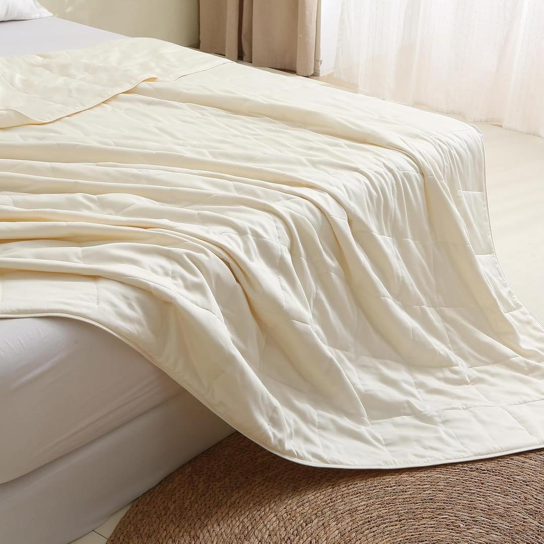 EP Mode Lightweight Quilt Blanket for Summer, Viscose from Bamboo Fabric & Filling, Natural, Breathable & Machine Washable- Ivory, King (King 104 X 90)