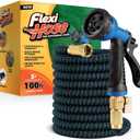 Flexi Hose with 8 Function Nozzle, 100FT - Lightweight Expandable Garden Hose, No-Kink Flexibility, 3/4 Inch Solid Brass Fittings and Double Latex Core