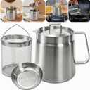 304 Stainless Steel Oil Filter Pot, 68 Oz Deep Fryer Pot with Strainer Basket, Versatile Large Capacity Bacon Grease Container Cooking Oil Saver for Kitchen, Restaurant, Camping