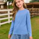 Haloumoning Girls Long Sleeve Tees Kids Casual Crewneck Pleated T Shirts Cute Fall Tops 5-14 Years