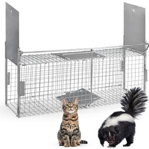 Squirrel Trap 32in - Live Animal Cage with Dual-Door Metal Cage Trap Up to 13Pounds, Large Humane Cat Trap for Outside(31.5 * 10 * 9.44in)