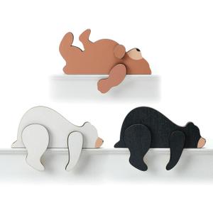 3 Pcs Forest Woodland Nursery Decor for Wooden Bear Door Topper Decoration Wilderness Sleeping Wooden Bears 3 Color Sleeping Bear Nursery Shelf Decor for Door Table Desk