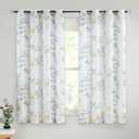 Beauoop Floral Linen Semi Sheer Curtains 54 Inch Length 2 Panels for Living Room Bedroom Yellow Grey Farmhouse Flower Patterned Light Filtering Textured Grommet Top Window Treatments Drapes, 50x54