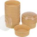 100 Pack 20 oz Disposable Bowls with Lids, Kraft Paper Salad Bowls with Lids, Paper Soup Bowls Food Container for Cold/Hot Food or Takeout