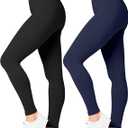 SATINA High Waisted Leggings for Women - Comfortable and Stretchy in Versatile Sizes and Colors - Workout Yoga Leggings Set, One Size  (Black & Navy Blue)