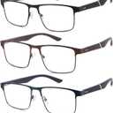 Babrvma 3 Pack Reading Glasses for Men 1.0+, Blue Light Blocking Readers with Spring Hinge, Metal Frame Anti Glare/UV(1.00) 3 Pack Mix Color(black+blue+brown）