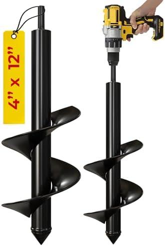 K-Brands Auger Drill Bit for Planting – 4 x 12 Inch - Garden Spiral Hole Drill Planter for Bulb Planting, Bedding Plants, Umbrella Holes - 3/8 Inch Hex Drive Drill
