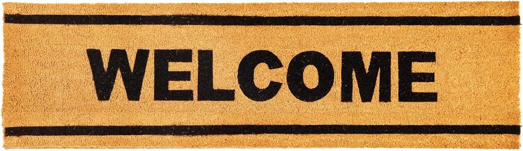 Juvale Natural Coco Coir Large Door Mat, Happy Place Long Outdoor Rug (17 x 60 in)