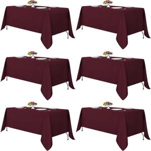 Fitable Burgundy Tablecloths for 6-8 Foot Tables, 6 Pack - 70 x 120 Inches - Reusable and Washable Table Clothes, Polyester Fabric Table Covers for Wedding, Party, Banquet