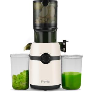 Cold Press Juicer Machines,Fretta Slow Masticating Juicer Machines with 4.25" Large Feed Chute,Fit Whole Fruits & Vegetables Easy Clean Self Feeding,High Juice Yield,BPA Free (White)