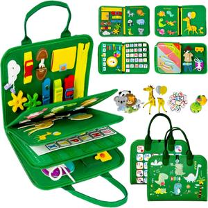 Qizfun Busy Board Montessori Toy for Toddlers, Educational Sensory Learning Toy for Fine Motor Skills, Preschool Travel Toy for Airplane & Car, Gifts for Boys and Girls