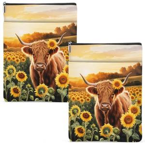 2 Pack Sunflower Highland Cow Book Cover for Paperback Book Protector Case, Washable Reusable for Women Friend Sister Classmate Christmas Bookworm Librarian Birthday Friendship Graduation Gifts