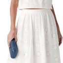 Wanzetaly Women's 2 Piece Skirt Set Hollow Out Eyelet Sleeveless Outfits (White), Large