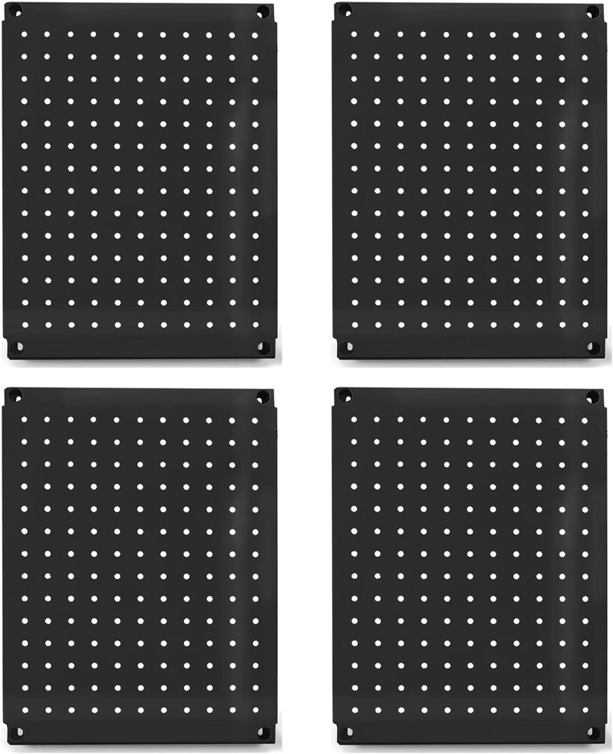 Metal Pegboard 12-Inch Tall x 16-Inch Wide Heavy Duty Wall Organizer for Home Garage Tool Storage 4pcs Black