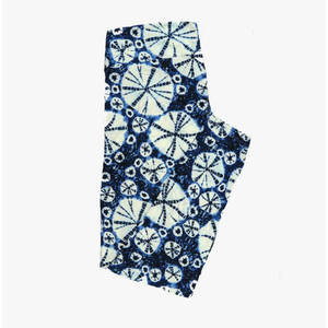 Lularoe Tall Curvy (TC fits Sizes 12-18) Sand Dollars Blue White Buttery Soft Adult Leggings 7523-B7, Pack Of 3