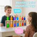 pamexin Family Games for Kids, Wooden Bowling Color Matching Game with 7 Bright Pins and Storage Bag, Family Board Games Party Birthday Gift, Fun Party Game for Boys Girls