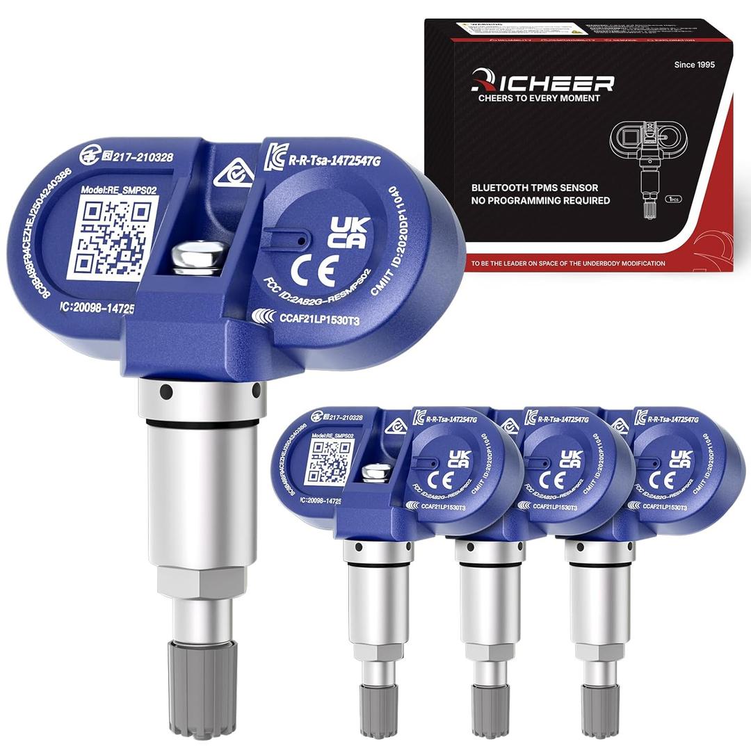 Richeer Upgraded Bluetooth TPMS Sensor for 2020-2025 Model 3, Model Y, Model S, Model X, 4 Pack Silver Tire Pressure Monitoring Sensor Replacement OE# 1490701-00-B, 1490701-01-B, 1490701-01-C