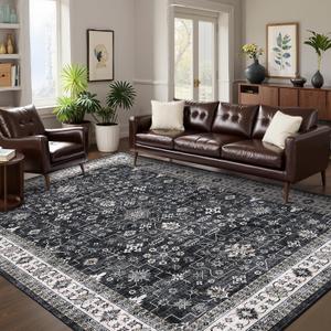GarveeHome Large Area Rugs 9x12 for Living Room, Vintage Tribal Washable Rug Soft Non Slip Backing Floor Mat Carpet Indoor Thin Traditional Rug for Bedroom Dining Room Playroom Nursery Home Decor
