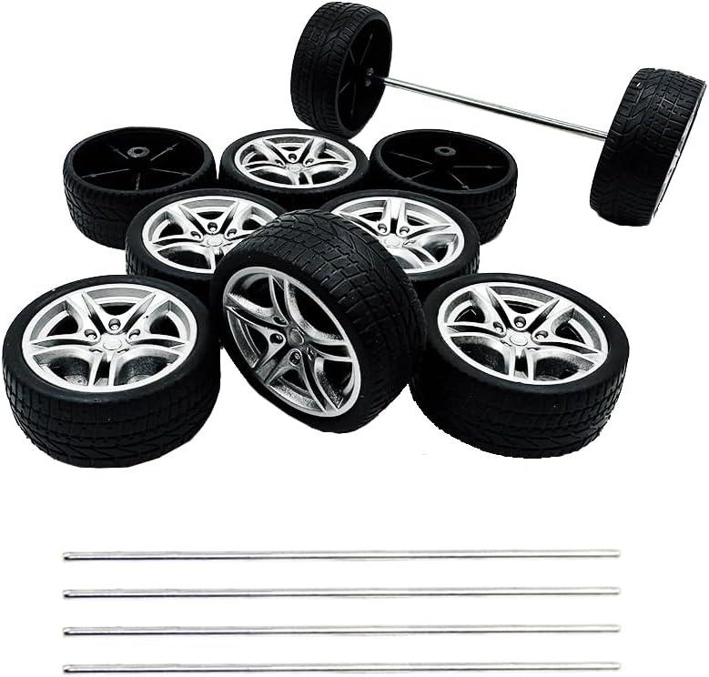 10PCS Toy Car Wheel 48mm Toy Car Rubber Tire Wheels with 5PCS Shaft Round Rod Axles for RC Car Truck Robot DIY Model Toy Parts