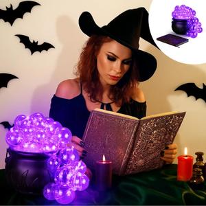 35 Pcs Halloween Bubbling Cauldron DIY with 1 Witch Cauldron 30 Ball Ornaments 1 Lights String 1 Spells Book 1 Bag Cotton 1 Glue for Kitchen Indoor Outdoor Party Decoration