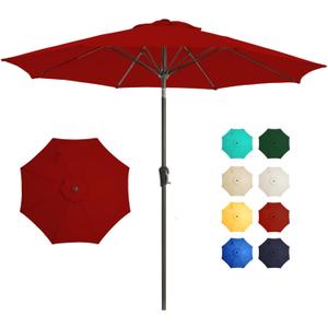 9FT Outdoor Patio Umbrella Outdoor pool Umbrella with Push Button Tilt and Crank, Market Umbrella 8 Sturdy Ribs UV Protection for Garden, Deck, Backyard (Red)