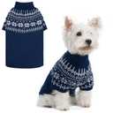 EXPAWLORER Turtleneck Dog Jumper - Knitted Dog Clothes in Fair Isle Snowflake Patterns, Warm Comfortable Puppy Jumper Pet Sweater with Sleeves, Winter Pet Outfit Pullover for Dogs Cats, Blue Large
