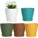 4 inch Small Plastic Nursery Pots, Seedling Pots, 5 Set Water Ripples Plant Pots for Indoor Plants, Flower Pots with Drainage Holes and Saucers, Seed Starter Pots for Succulent, Colorful (Multicolor)