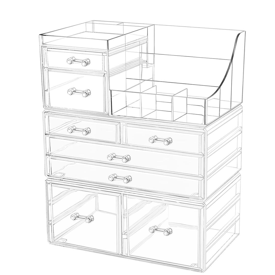 CQ Acrylic Makeup Organizer, Bathroom Organizers and Storage With 8 Drawers for Vanity Skincare Countertop Desk, Clear Cosmetic Display Case for Lipstick, Brush, Lotions, Eyeshadow, Nail Polish and Jewelry